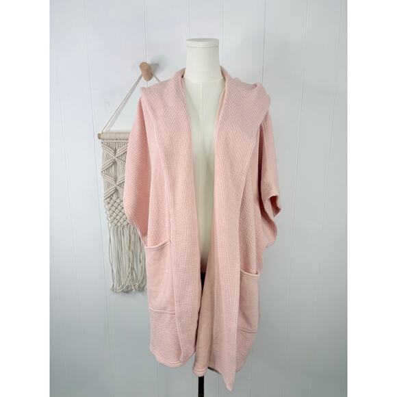 Aerie Pink Ribbed Hooded Sweater Cape Size Medium Longline Duster - Picture 2 of 9